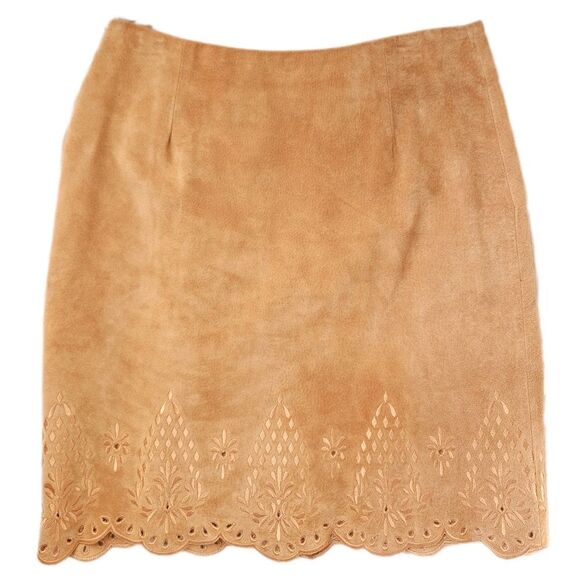 Vintage Jenni Max Suede Leather Skirt Women's 10 Eyelet Knee Length Boho Western